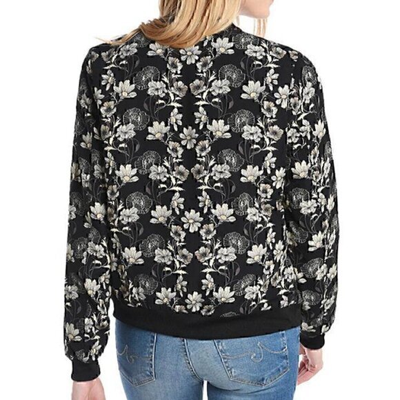 SKIES ARE BLUE STITCH FIX ANTHROPOLOGIE Flower Printed Bomber Jacket Navy Floral - Picture 4 of 15